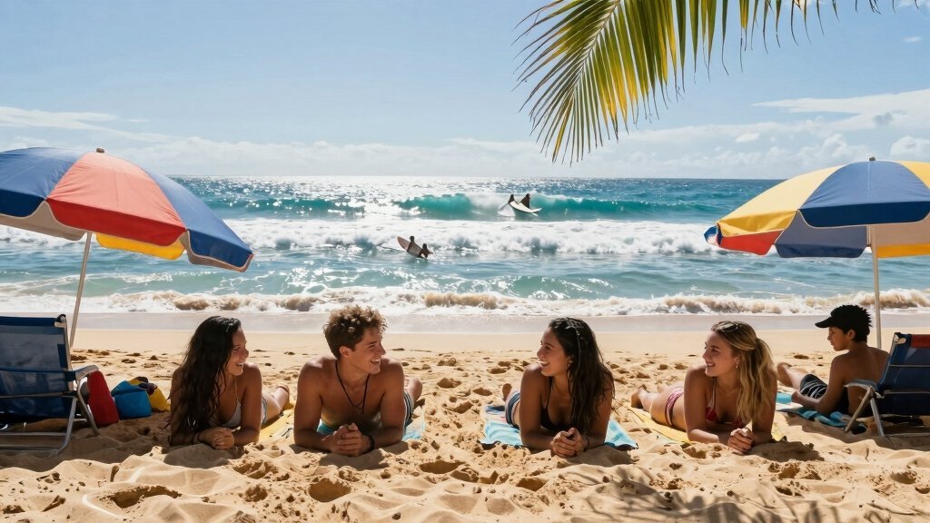 Watching Surfing From The Beach In Hawaii